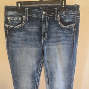 Miss Me Blue Faded Skinny Jeans with Embellished Pockets